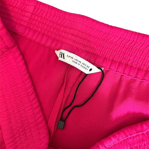 Zara Pink Magenta Elastic Waist Satin Split Hem Trousers Pants XL - Picture 4 of 4
